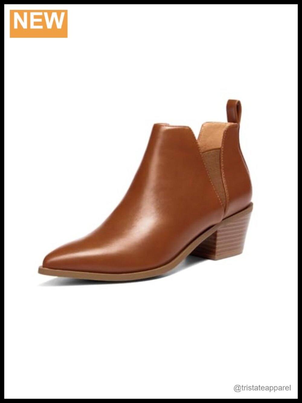 Women's Faux Leather Pointed Toe Chunky Heel Ankle Booties Slip On